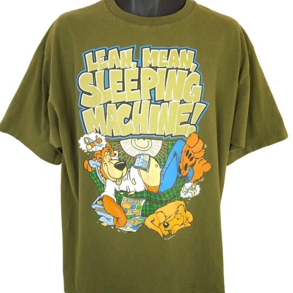 Bear Sleeping T Shirt Mens Size XL Vintage 90s Lean Mean Sleeping Machine